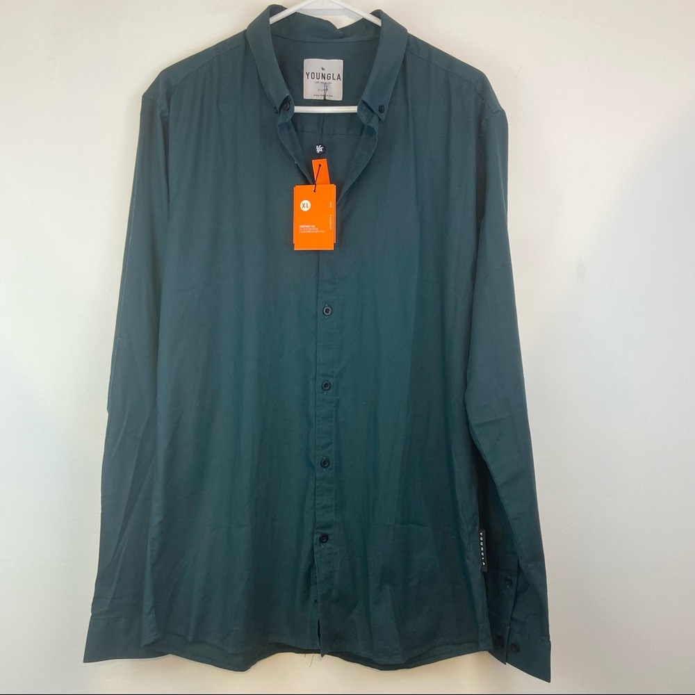 🛑 SOLD 🛑 NWT Forest Green YoungLA Wallstreet Dress Shirt Men’s XL - Picture 2 of 8